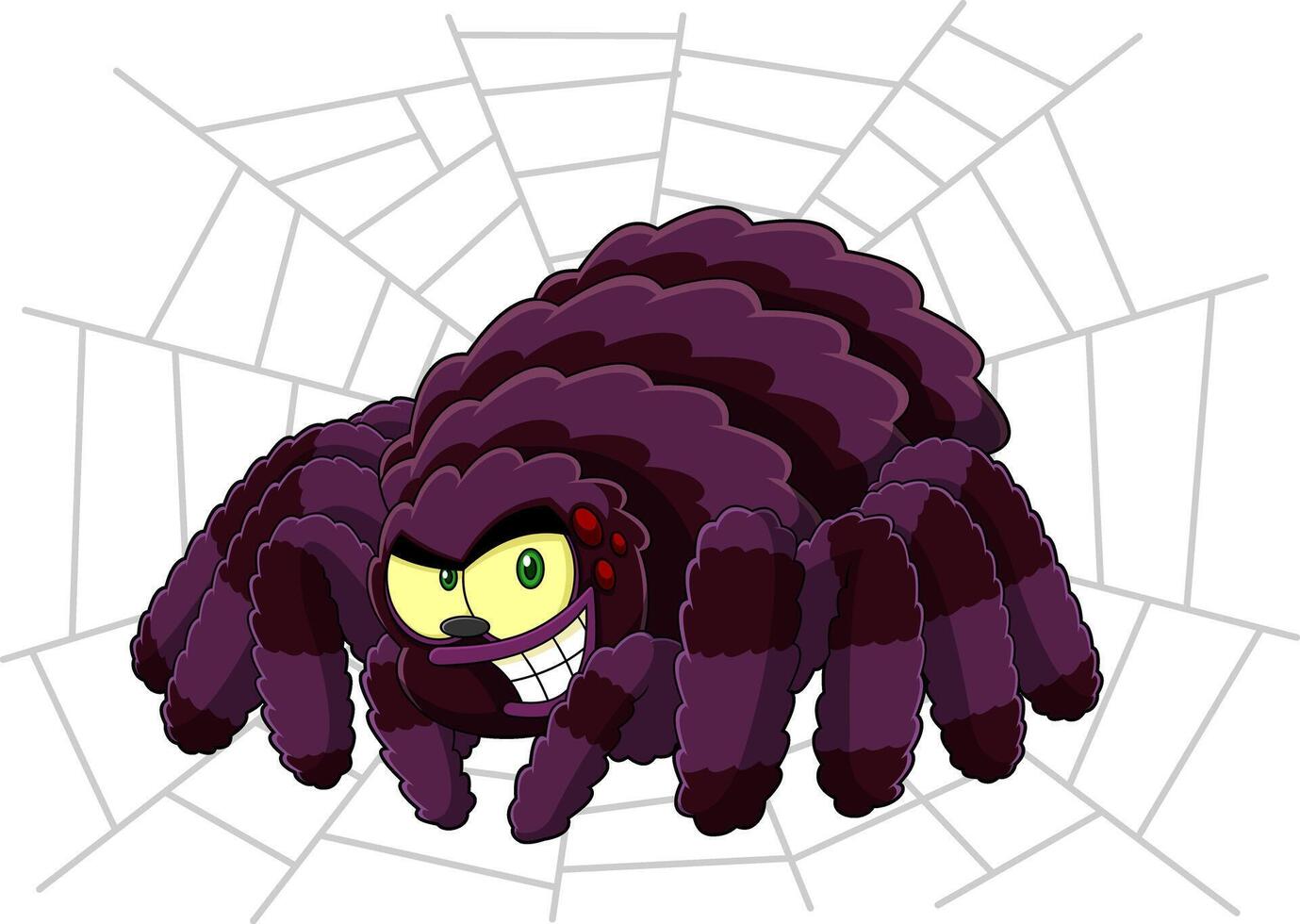 Smiling Purple Halloween Spider Cartoon Character On A Web vector
