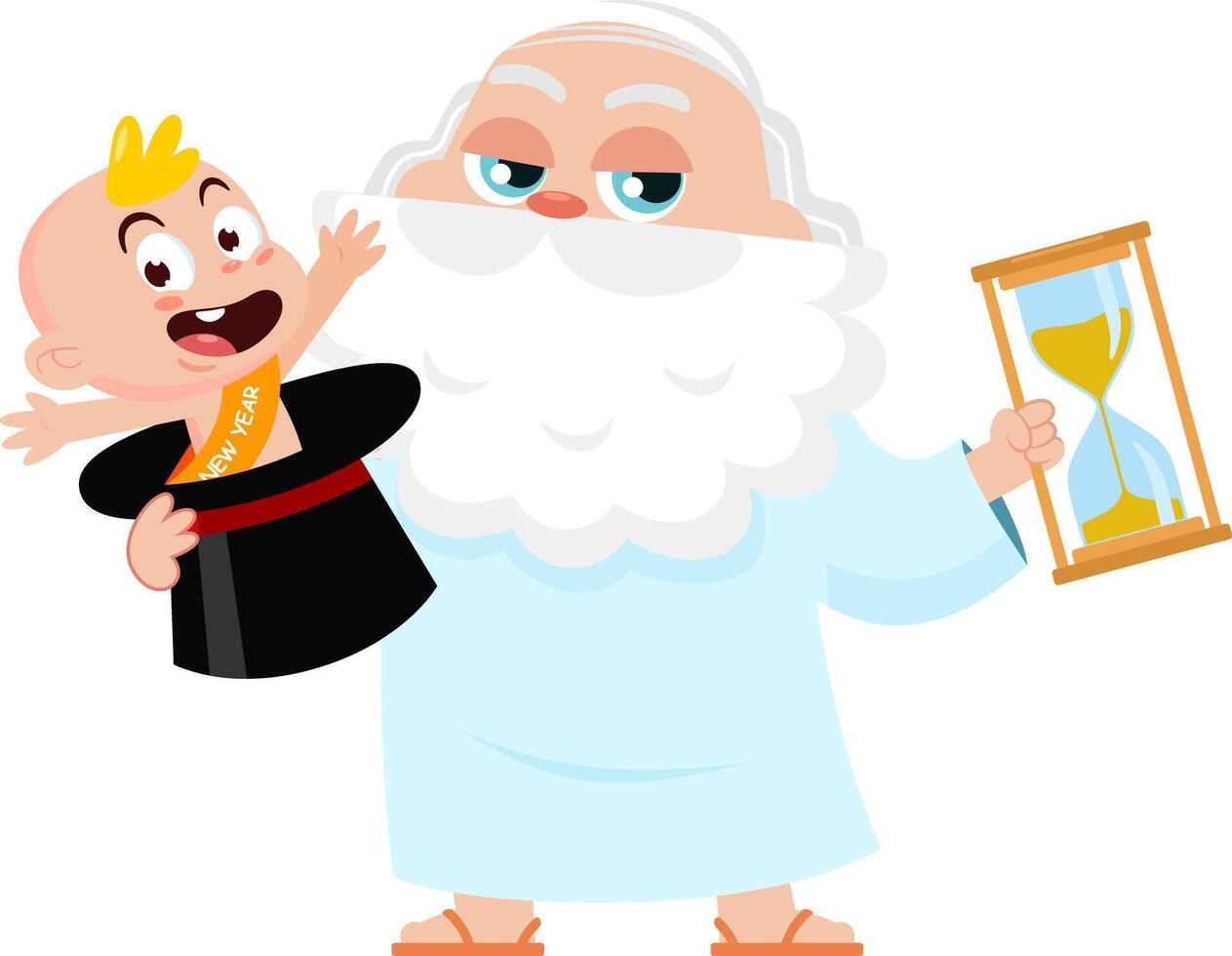 New Year Baby And Father Time Man Cartoon Characters vector