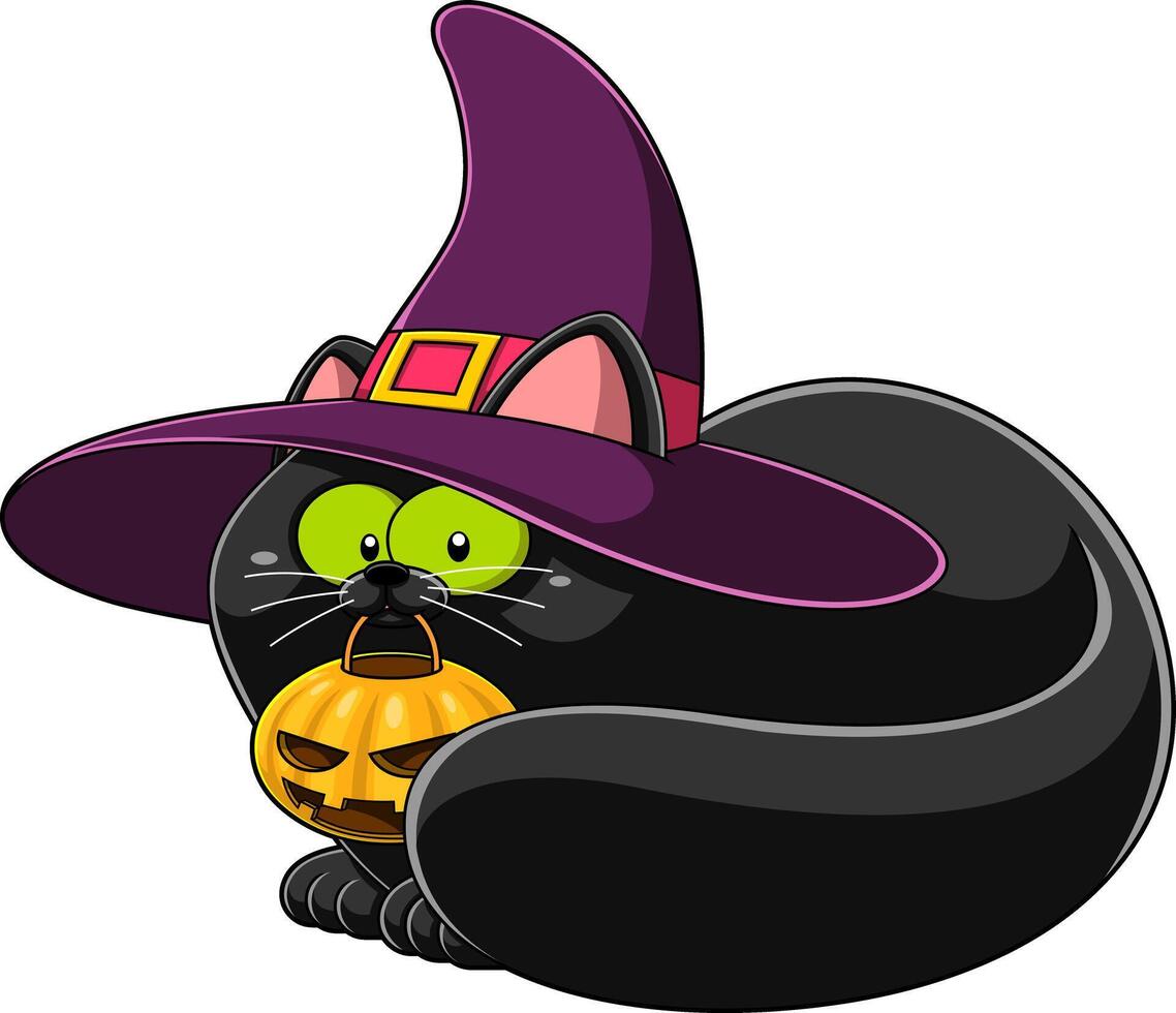 Halloween Witch Black Cat Cartoon Character vector