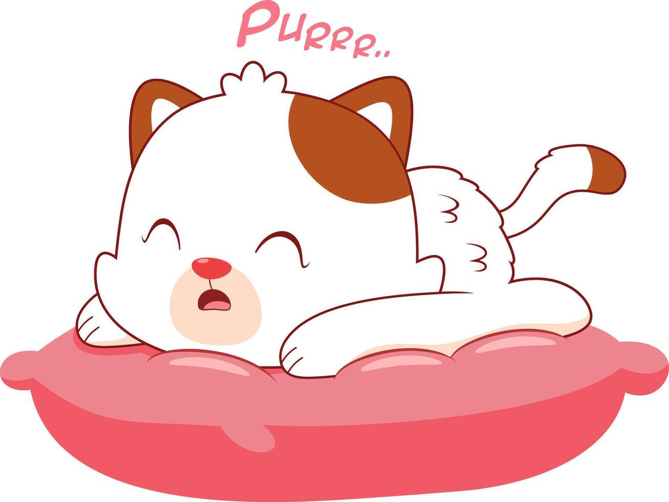 Cute Baby Cat Cartoon Character Sleeping On A Pillow vector