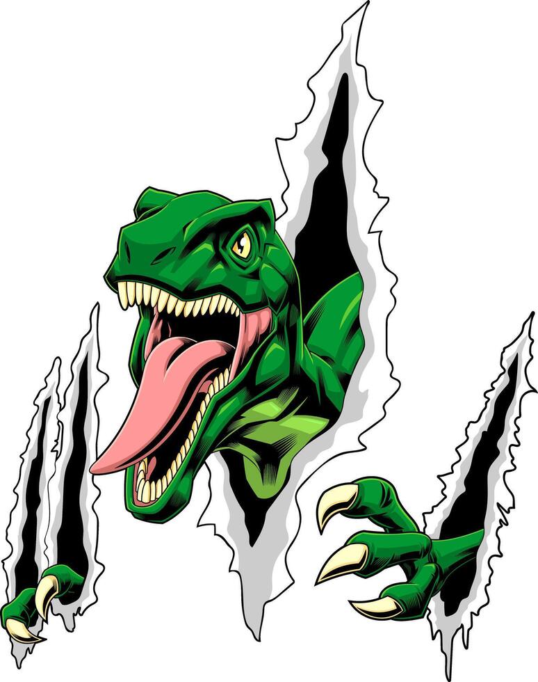 Tyrannosaurus Rex Dinosaur Ripping Out Paper Background Graphic Design vector