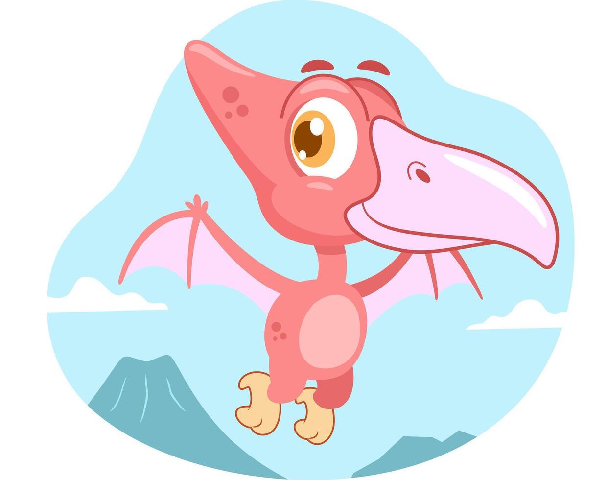 Cute Baby Dinosaur Cartoon Character Flying In The Sky vector