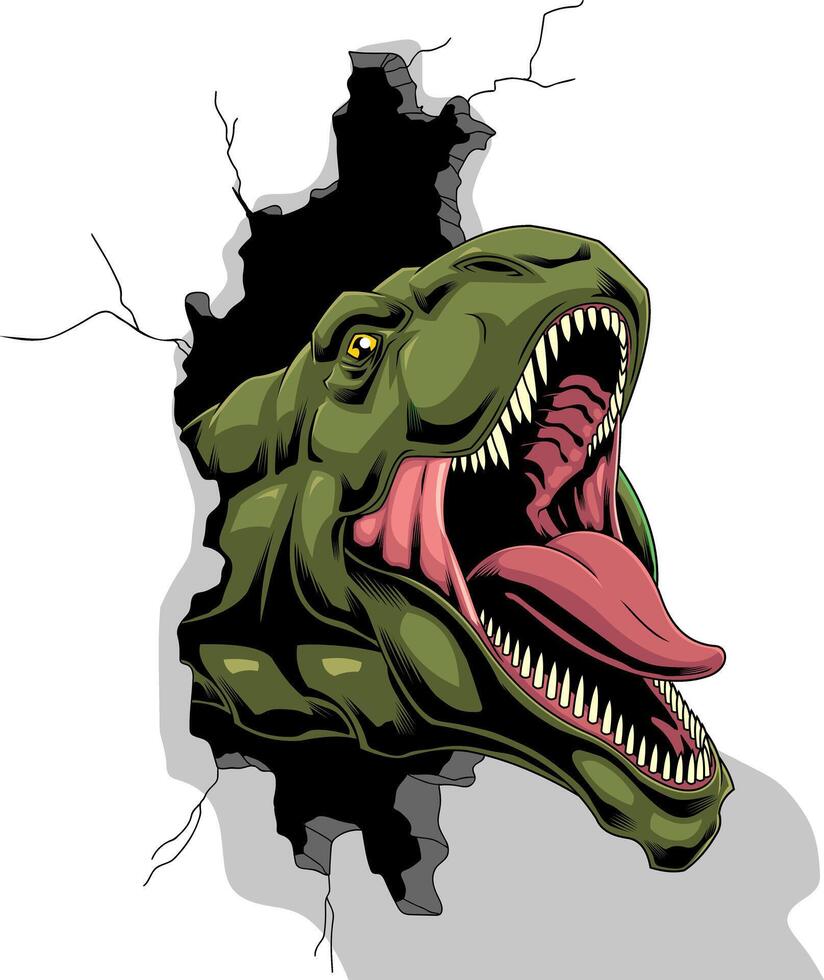 T-Rex Dinosaur Breaks The Wall Graphic Design vector
