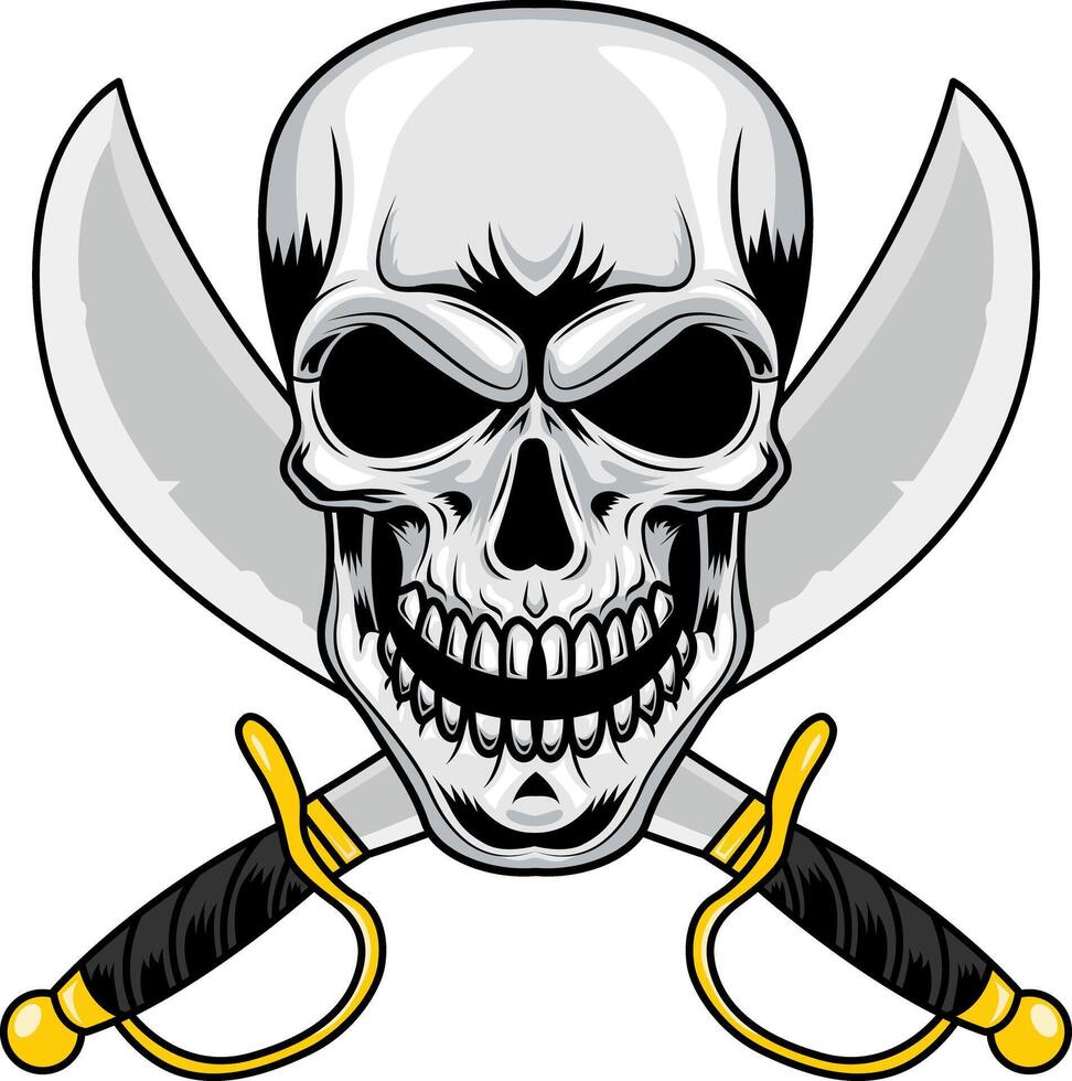 Pirate Skull With Two Swords Graphic Logo Design vector
