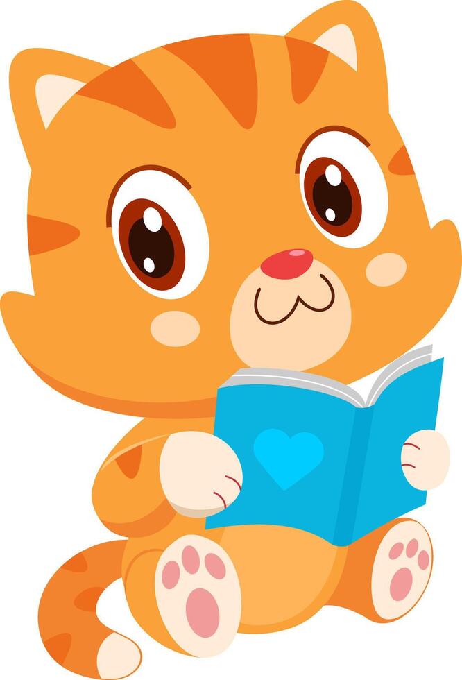 Cute Baby Cat Cartoon Character Reads A Book vector