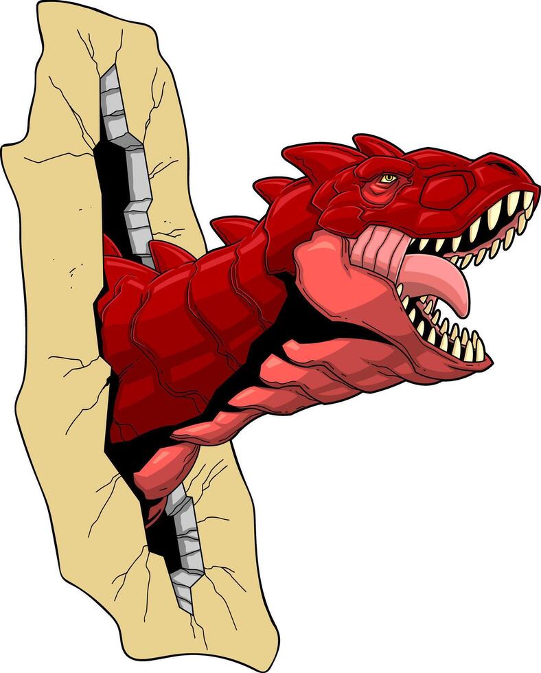 Carnotaurus Dinosaur Breaks The Wall Graphic Design vector