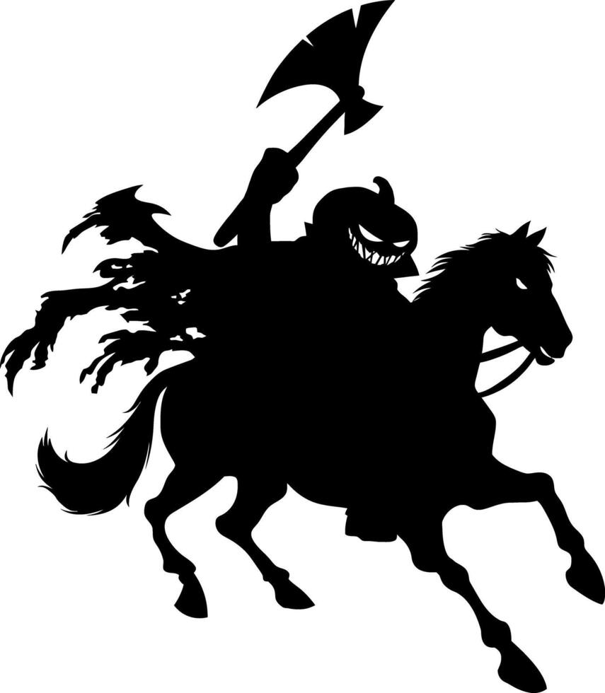 Headless Horseman Silhouette Running Axe And Jack's Lantern Pumpkin Head vector
