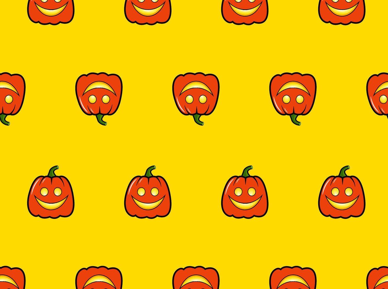 Pattern with halloween pumpkins on yellow background vector