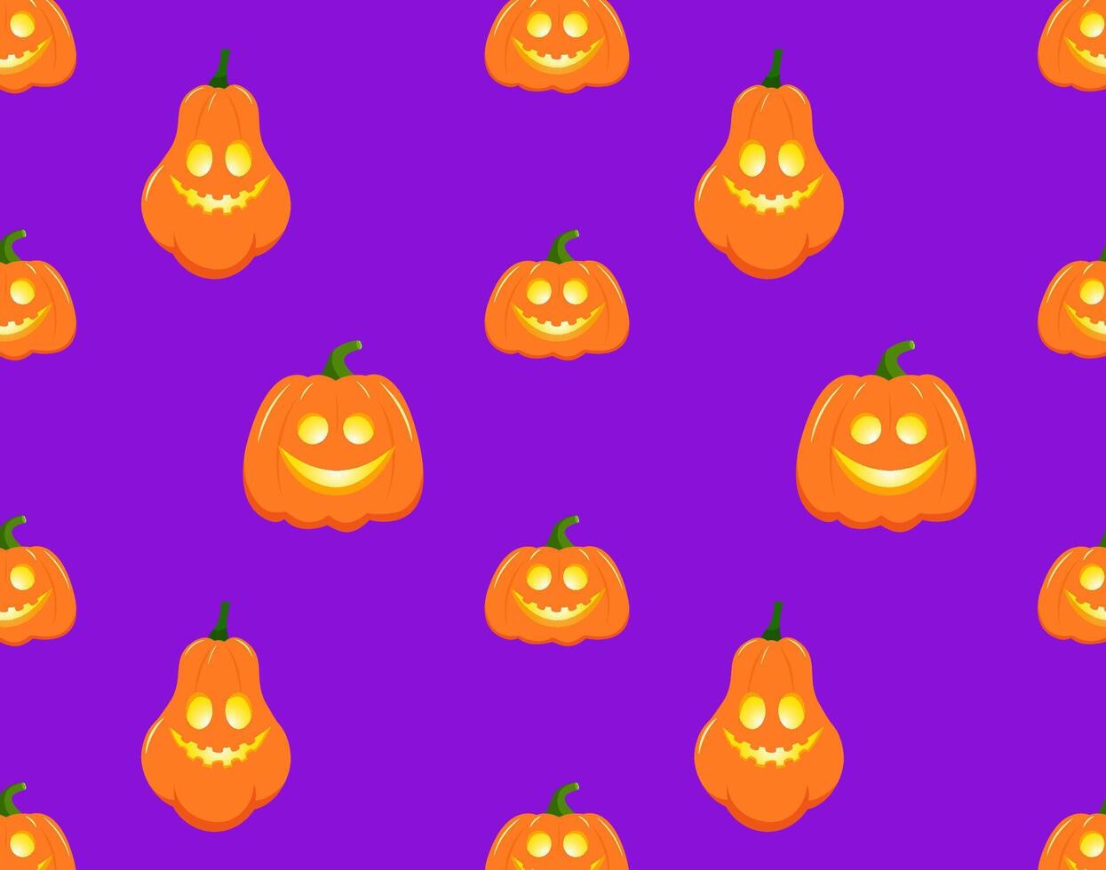 seamless Halloween pattern with pumpkins on purple background. vector