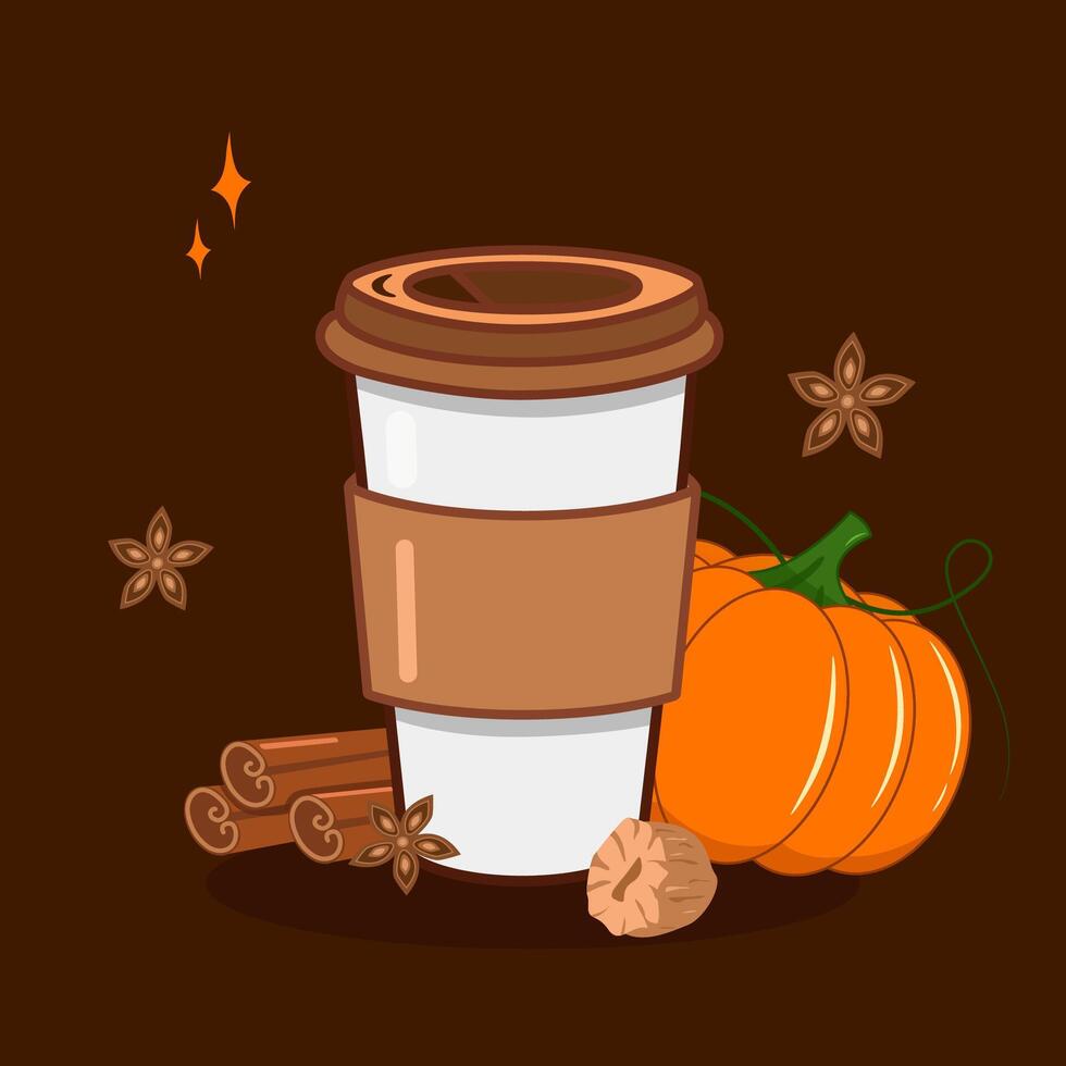 Pumpkin spice latte with cinnamon, nutmeg, cloves vector