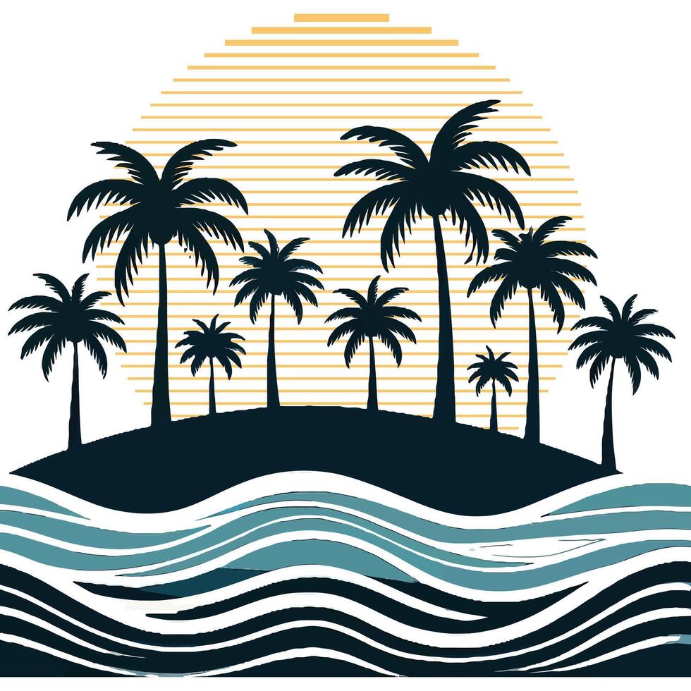 Palm tree silhouette design with sun behind. vector