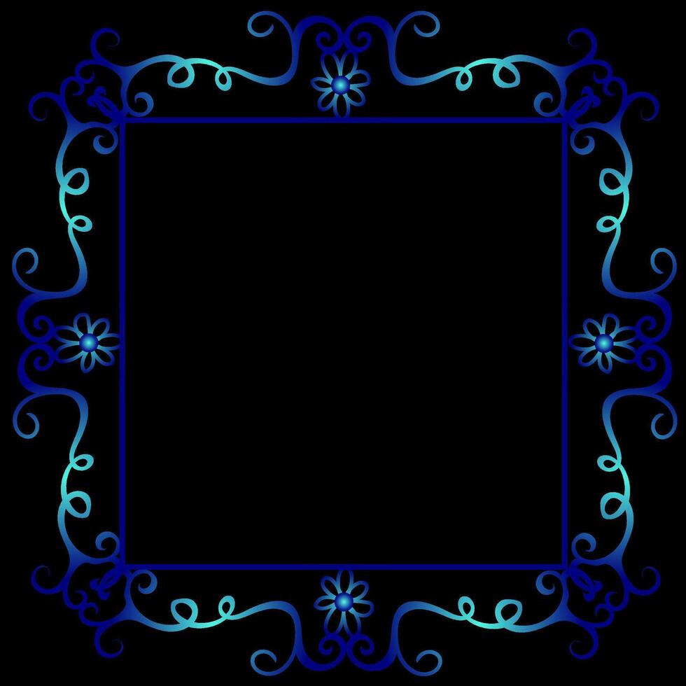 Beautiful blue patterned frame on a black background vector