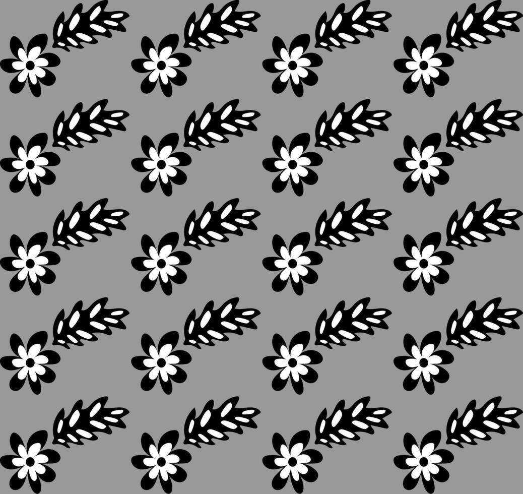 Black and white floral seamless pattern on gray background vector