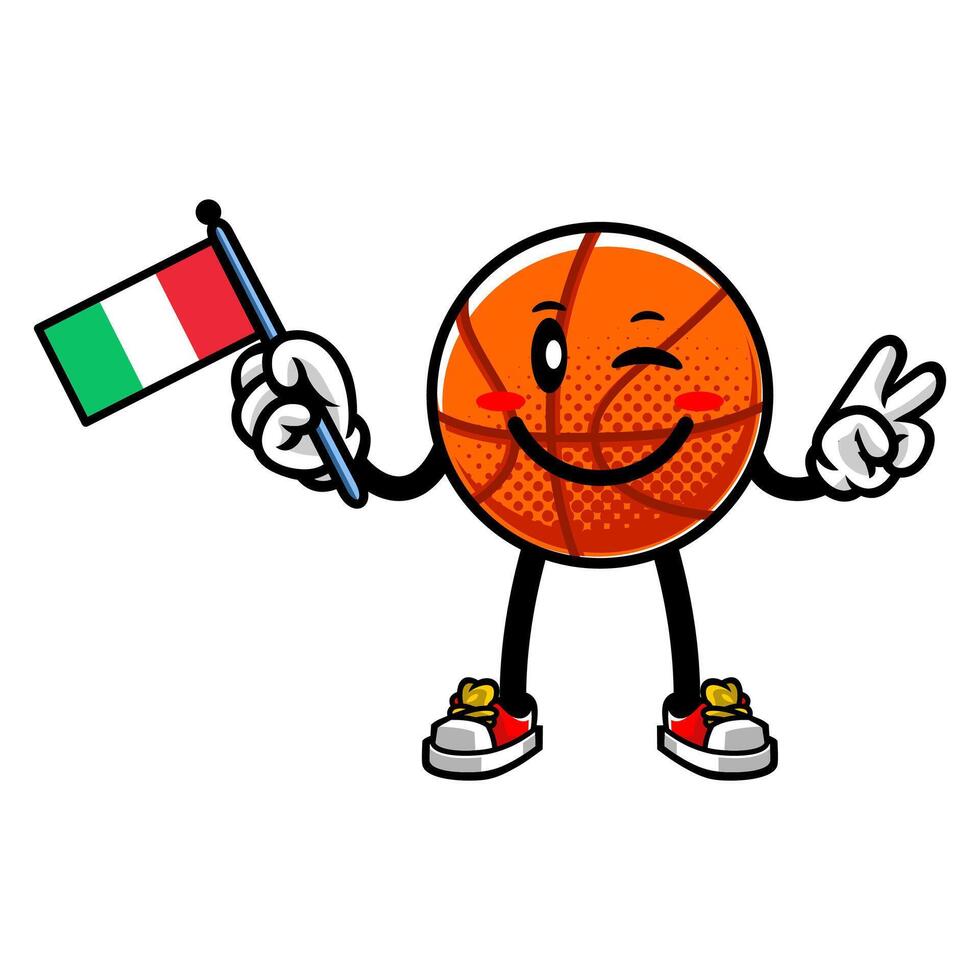 Basketball Mascot Character Holding Italy Flag vector
