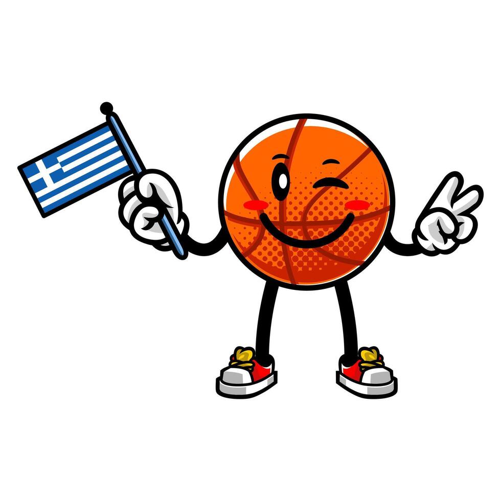 Basketball Mascot Character Holding Greece Flag vector