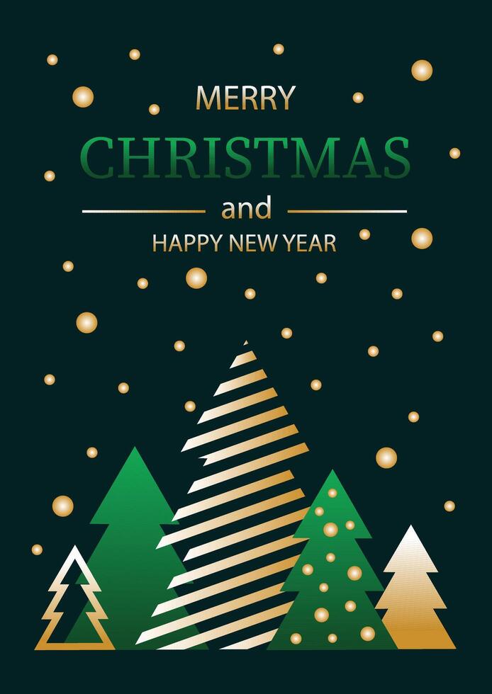 Merry Christmas and happy new year banner, greeting card, poster. Christmas trees and snowflakes on a dark background. vector