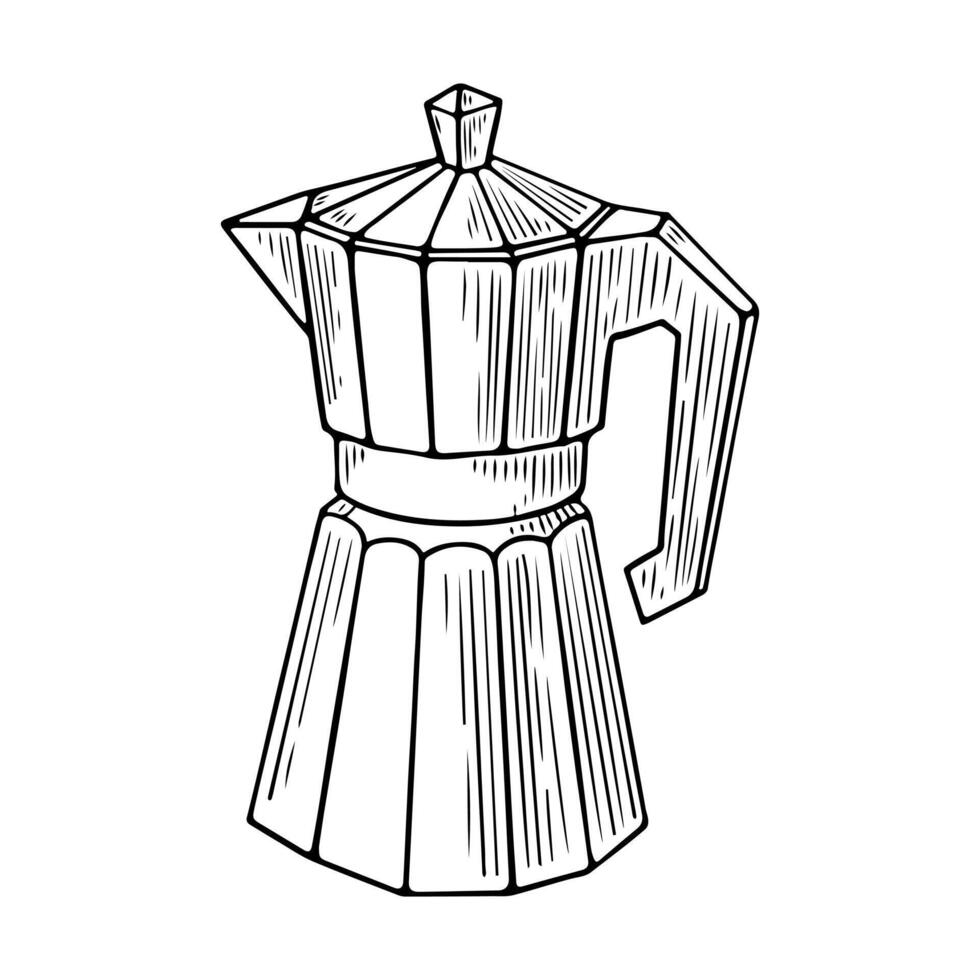 Hand drawn illustration of a geyser coffee maker. Sketch vector
