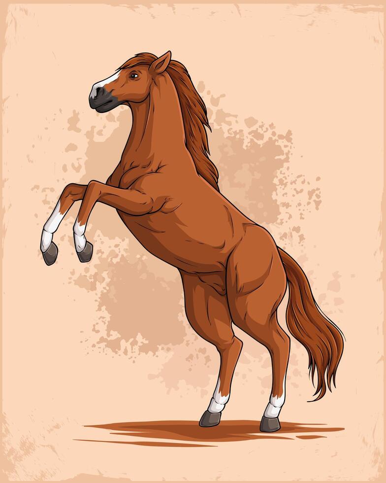 mano dibujado en pie marrón caballo, crianza arriba árabe caballo, hermosa saltando caballo con marrón pelo vector