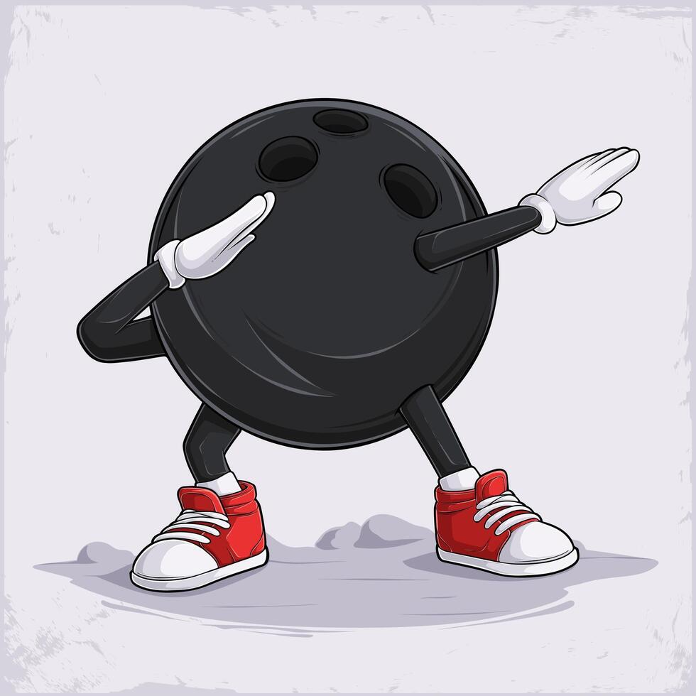 Hand drawn funny Dabbing Bowling Ball with hands and legs doing dab dance gesture pose isolated vector