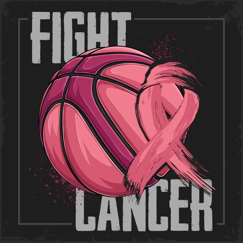 Hand drawn Breast Cancer awareness pink Basketball ball with pink ribbon female hope fight concept vector