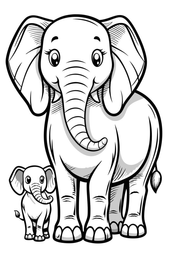 Elephant coloring page black and white line art vector