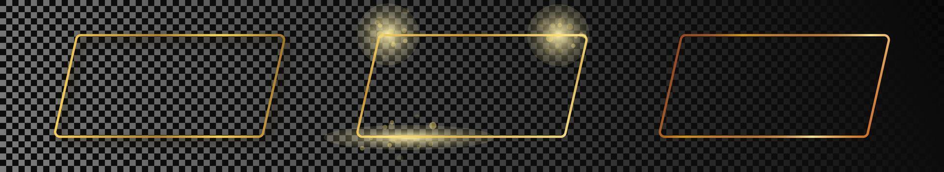 Gold glowing rounded rectangular shape frame vector
