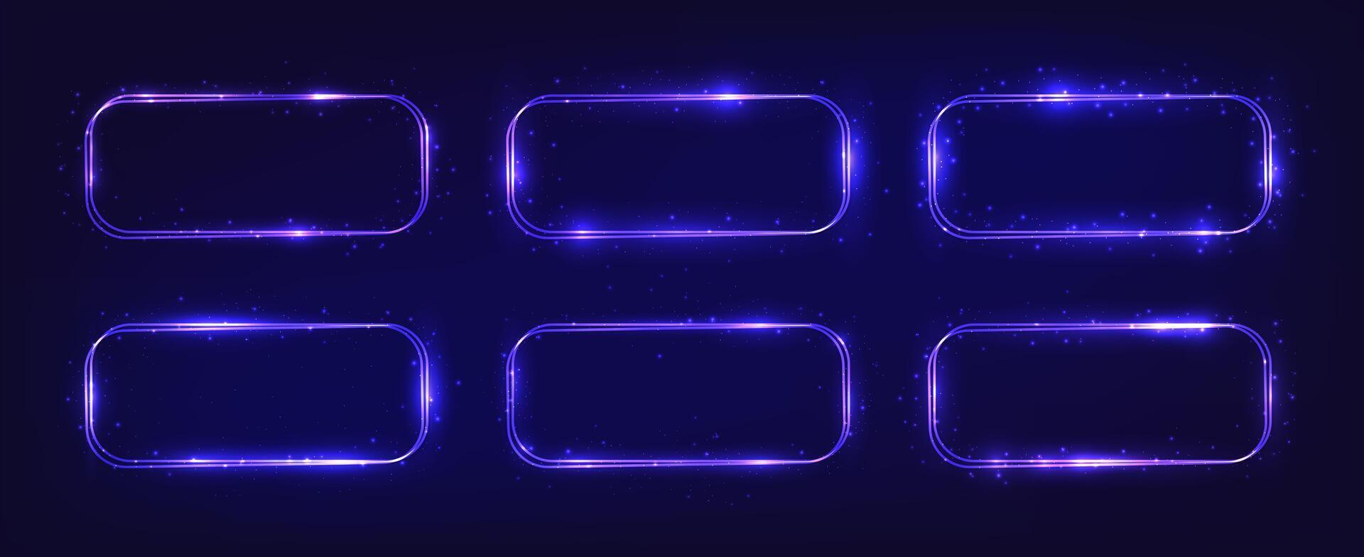 Neon double rectangular frame with shining effects vector