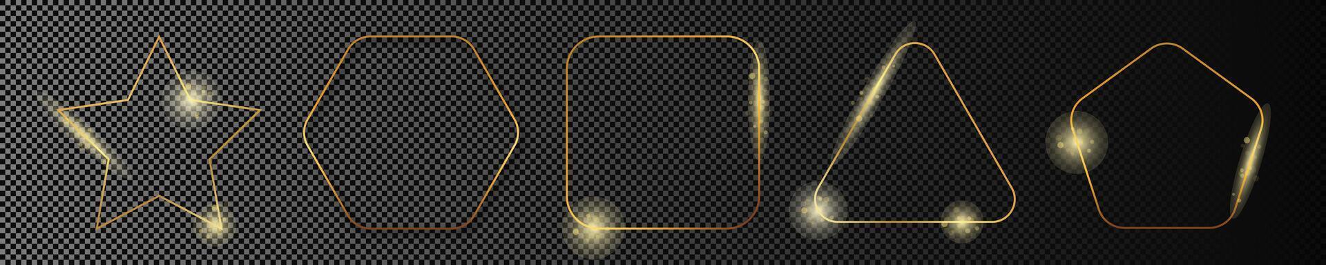 Gold glowing different geometric shape frame vector