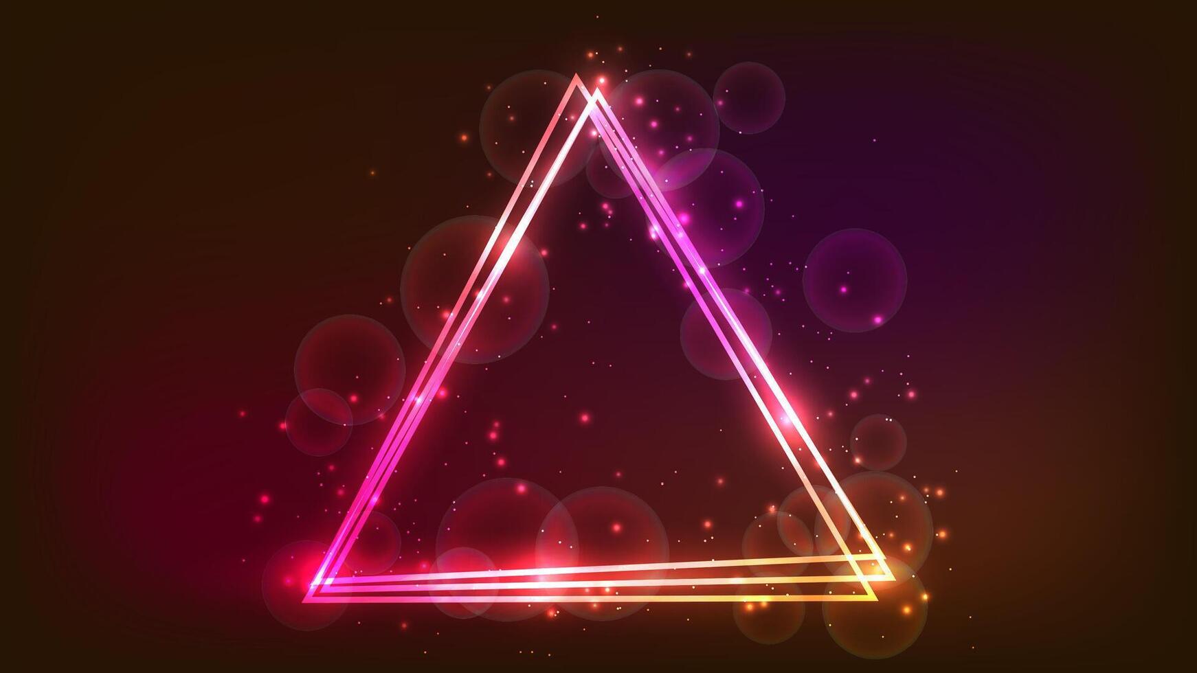 Neon triangular frame with shining effects and sparkles vector