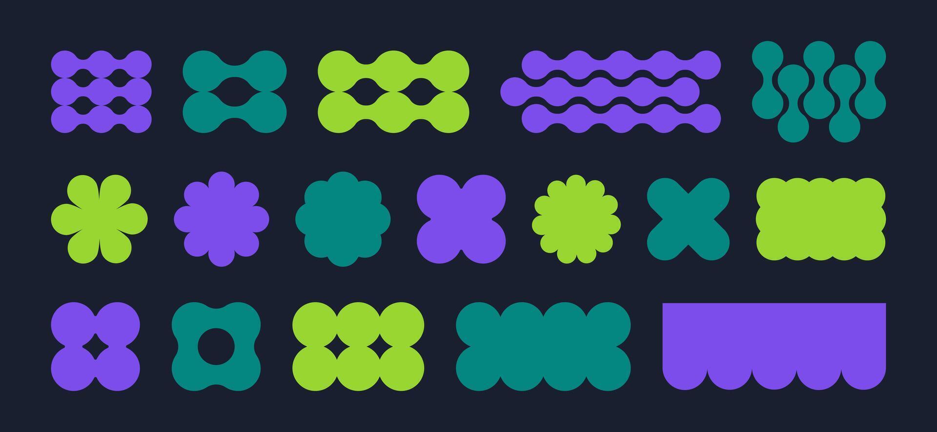 Geometric brutalist shapes. Abstract contemporary y2k figures, star, circle and flower shapes flat Illustration set. Bauhaus graphic elements vector