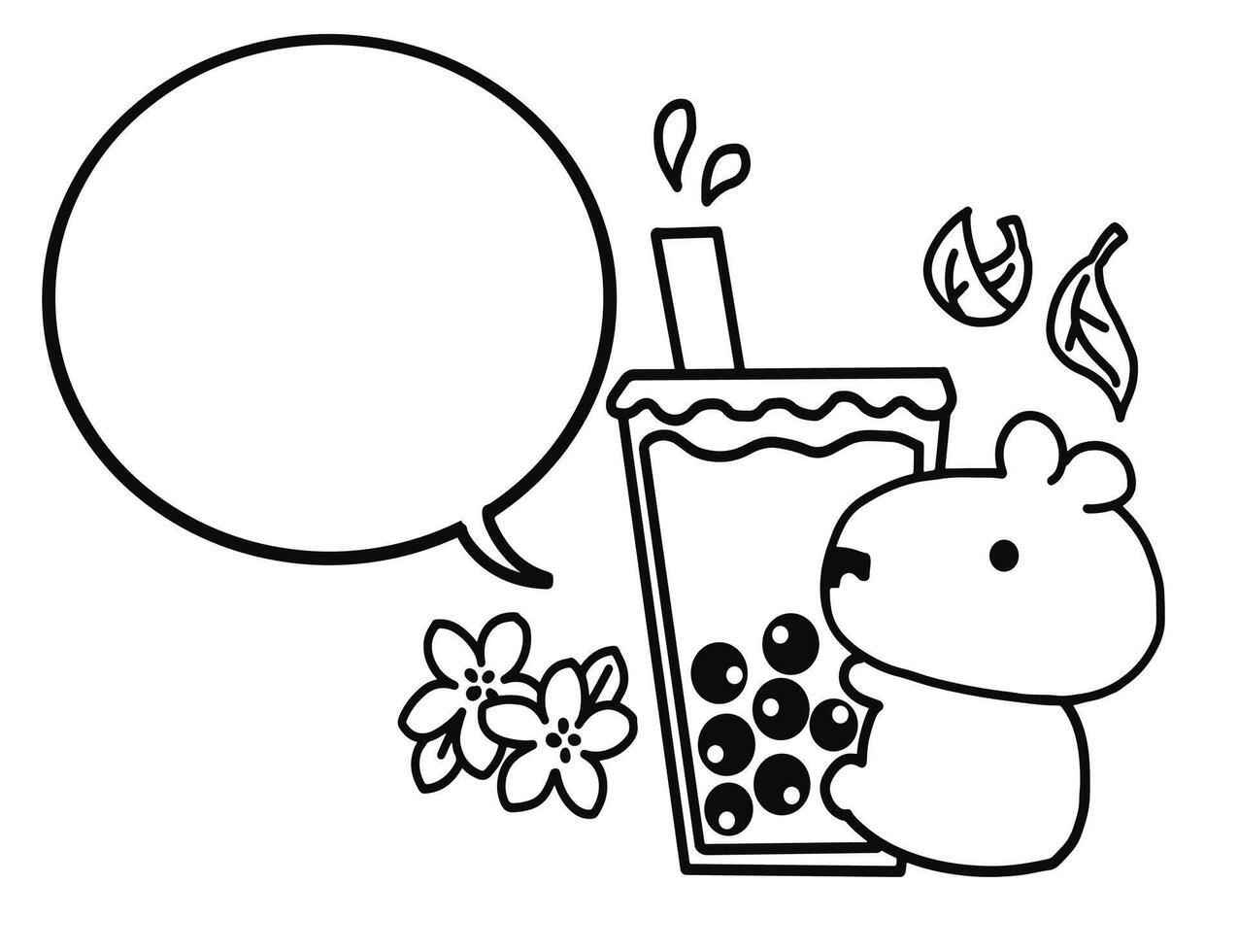 Capybara with bubble tea for mascot coloring pages style. vector