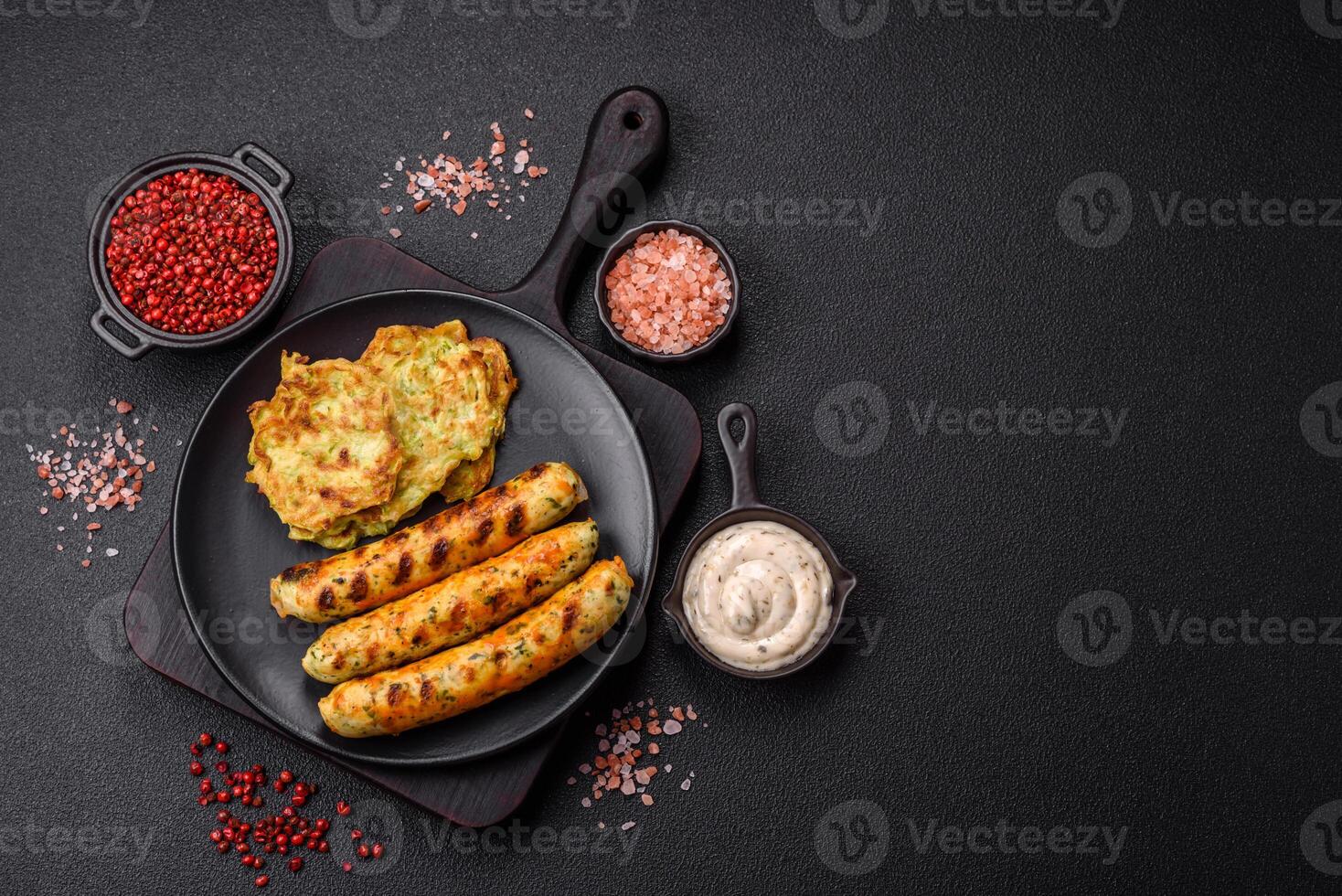 Delicious fresh vegetarian sausage or sausage made from vegetable protein tofu or seitan legumes photo