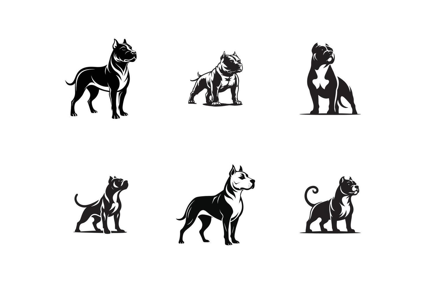 set of Pitbull dog , art, silhouette, logo, icon, illustration design black and white vector