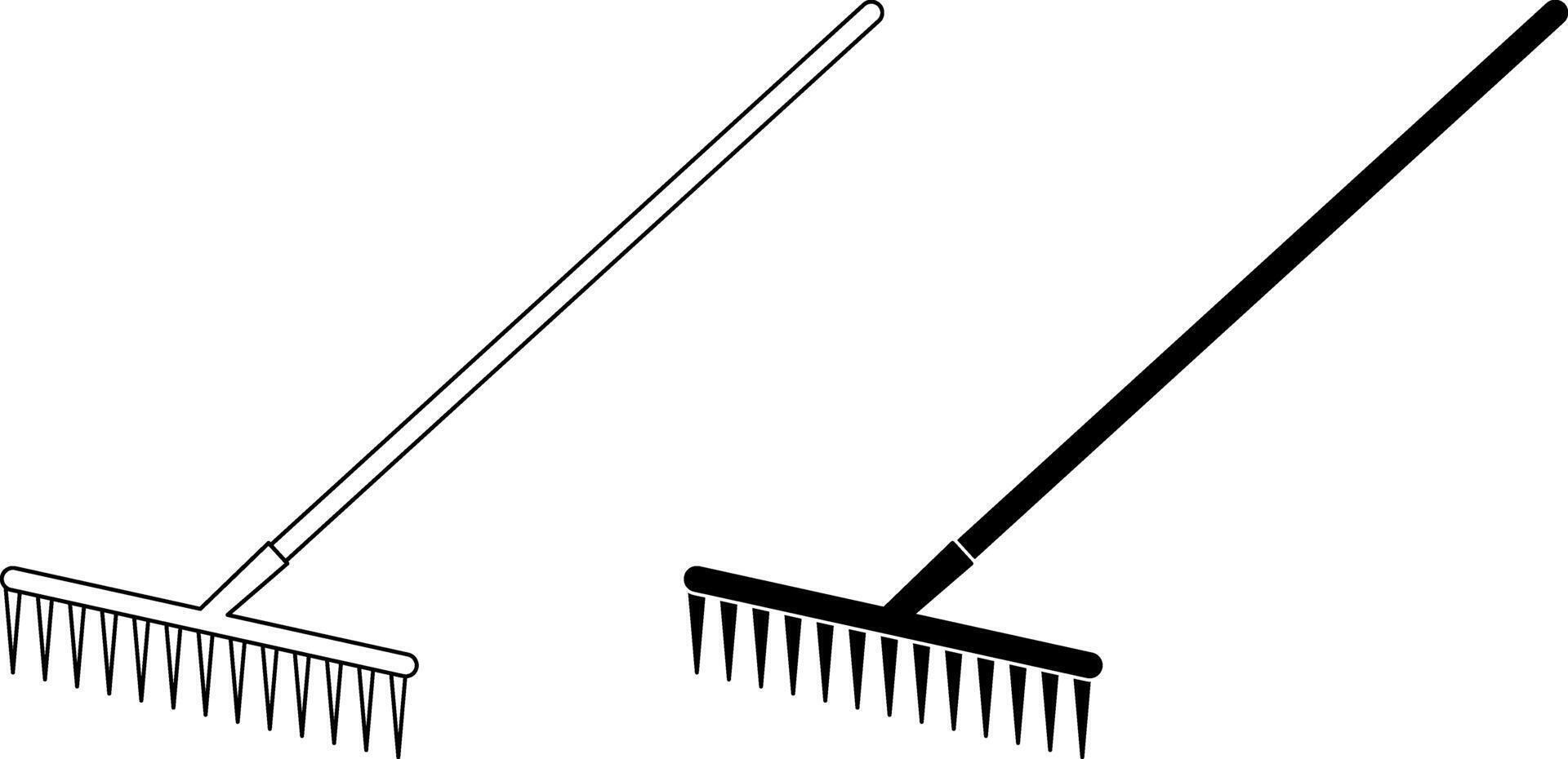 outline silhouette rake icon set vector