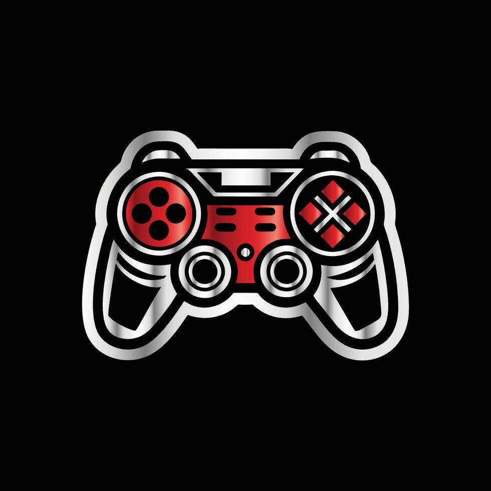 a red and black game controller on a black background vector