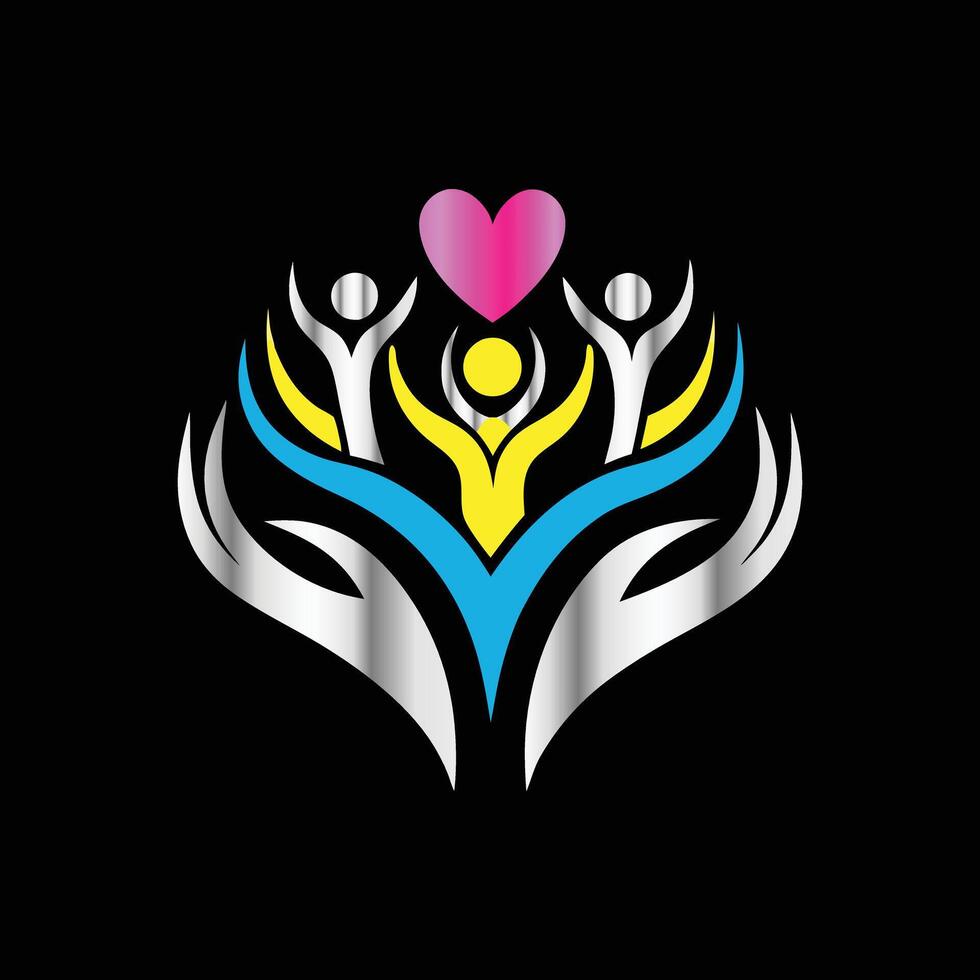 a logo with people holding hands and a heart vector
