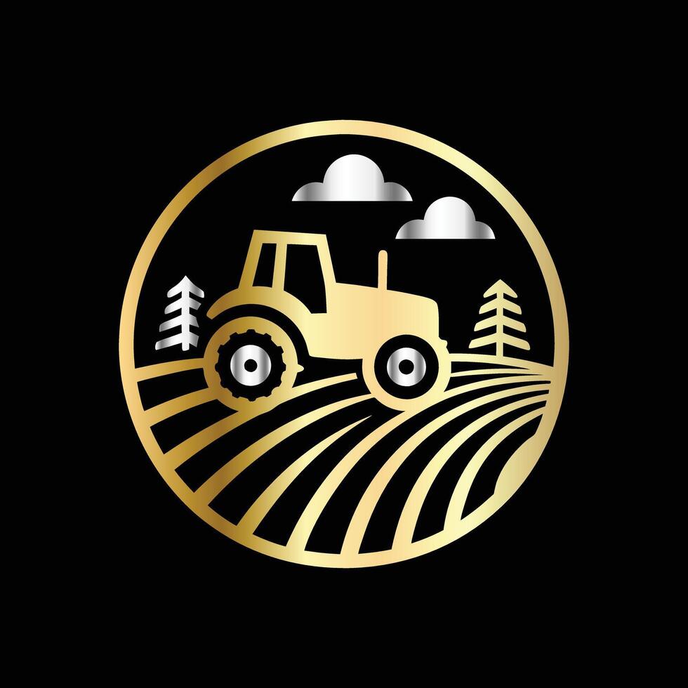 tractor logo on black background vector