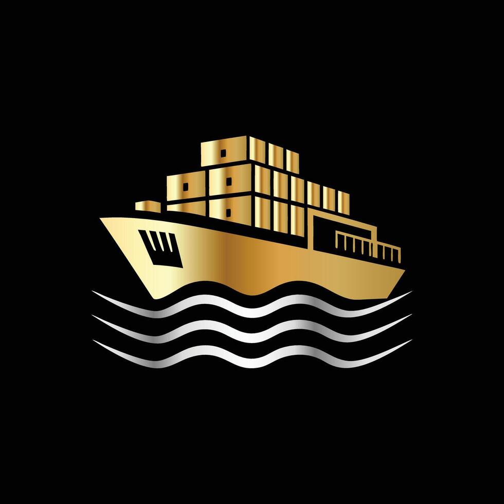 golden ship logo on black background vector