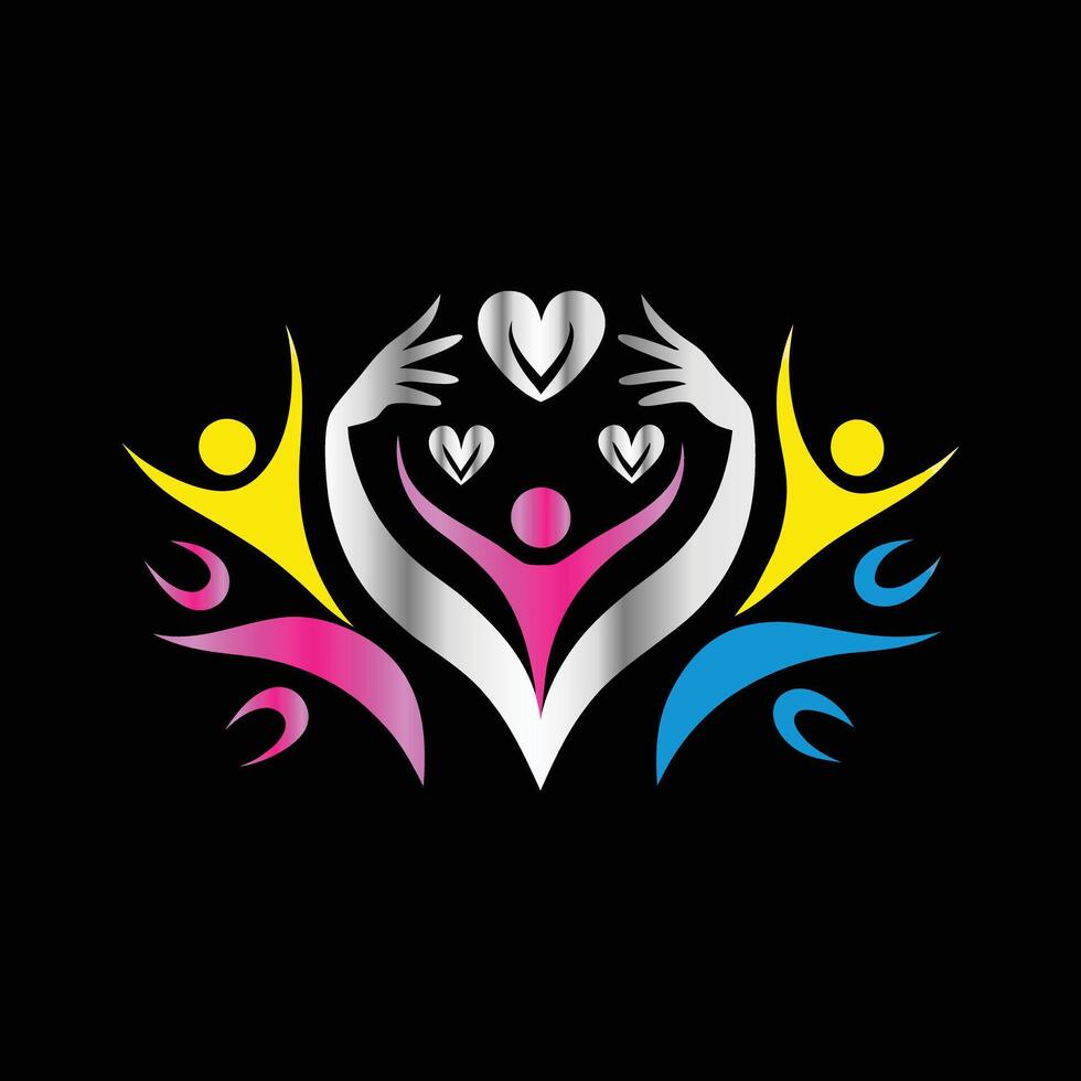 a colorful logo with people holding hands vector