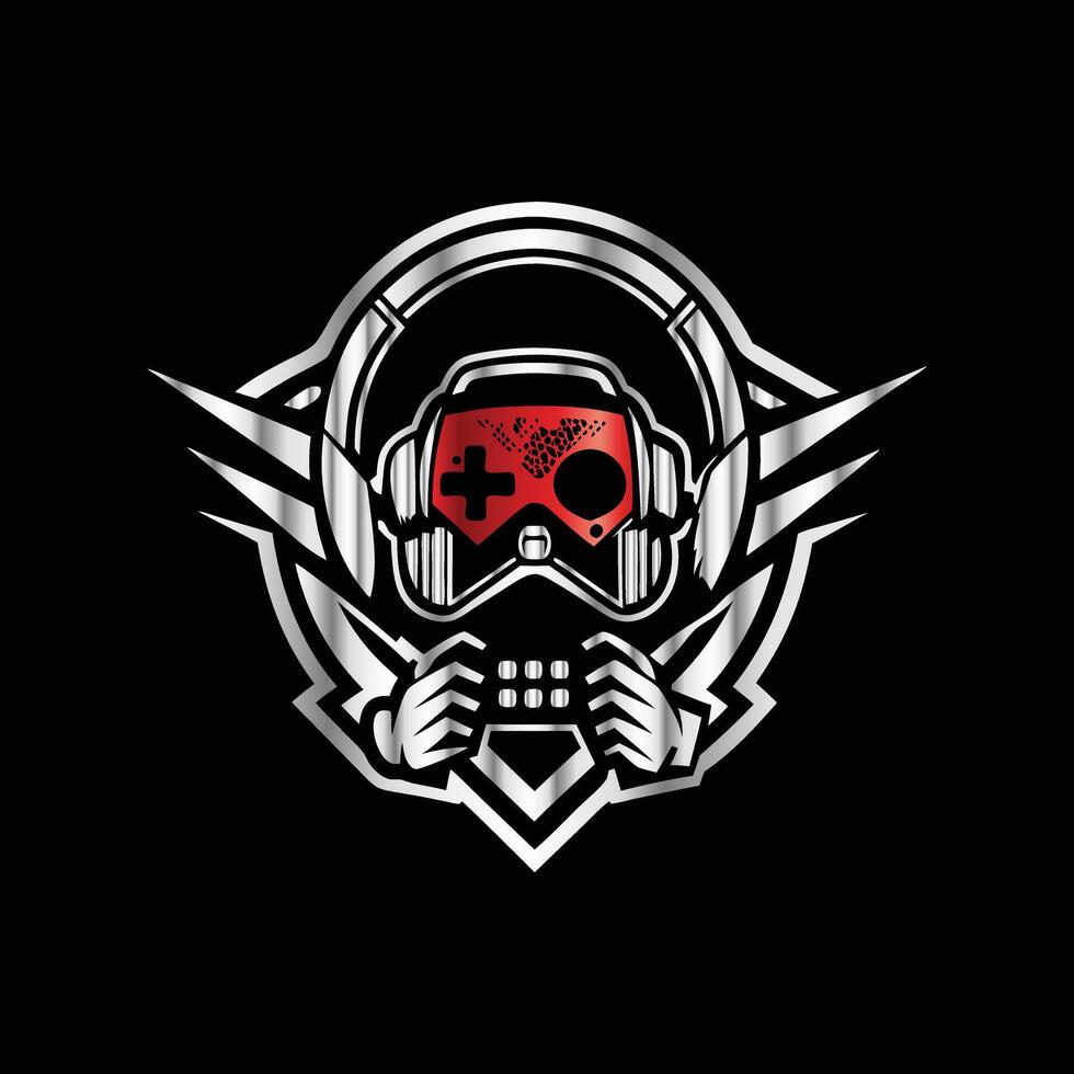 a logo with a red and white helmet and a controller vector