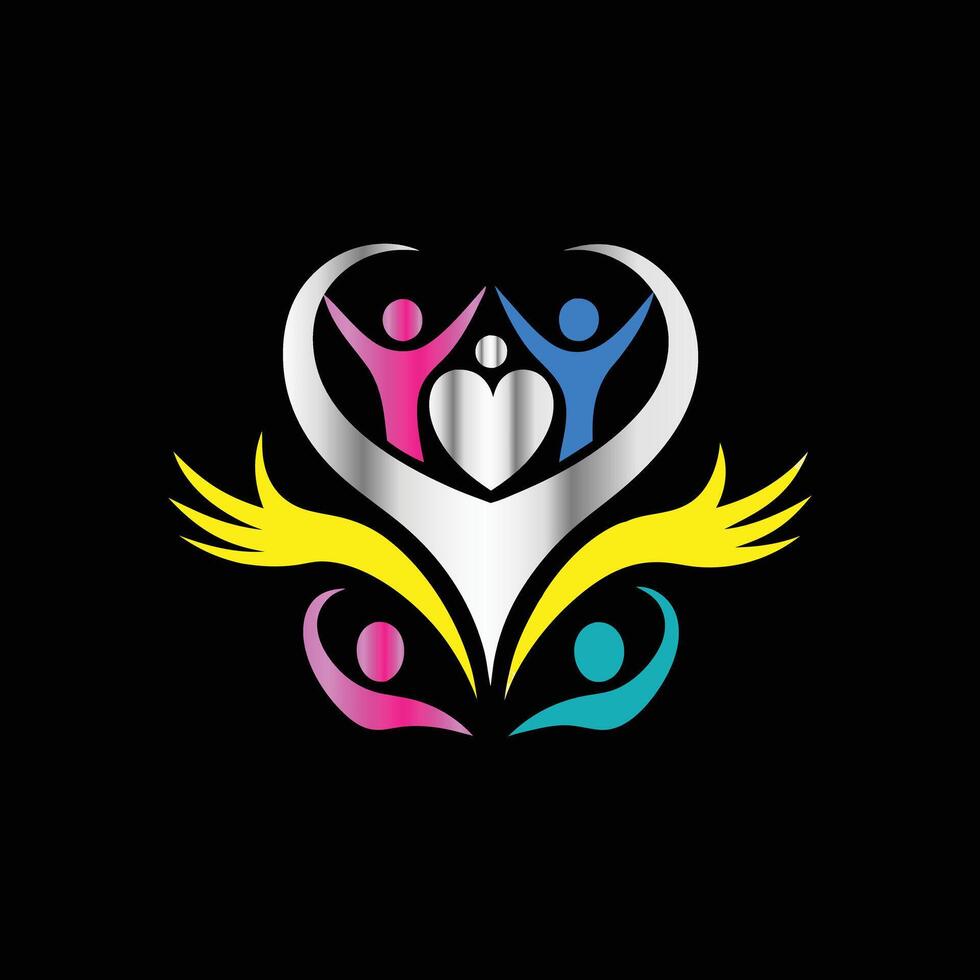 a colorful logo with people holding hands vector
