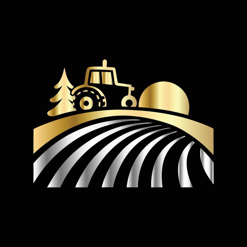 a tractor and a field on a black background vector
