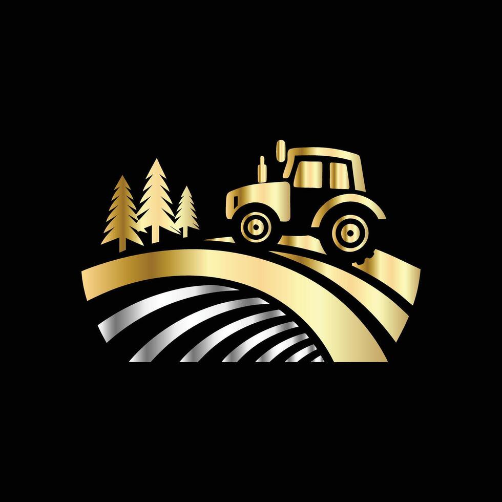 tractor logo with a forest and trees vector