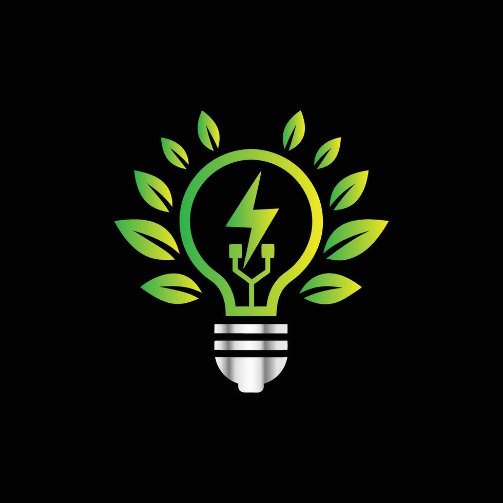 an electric plug with leaves and a green light vector