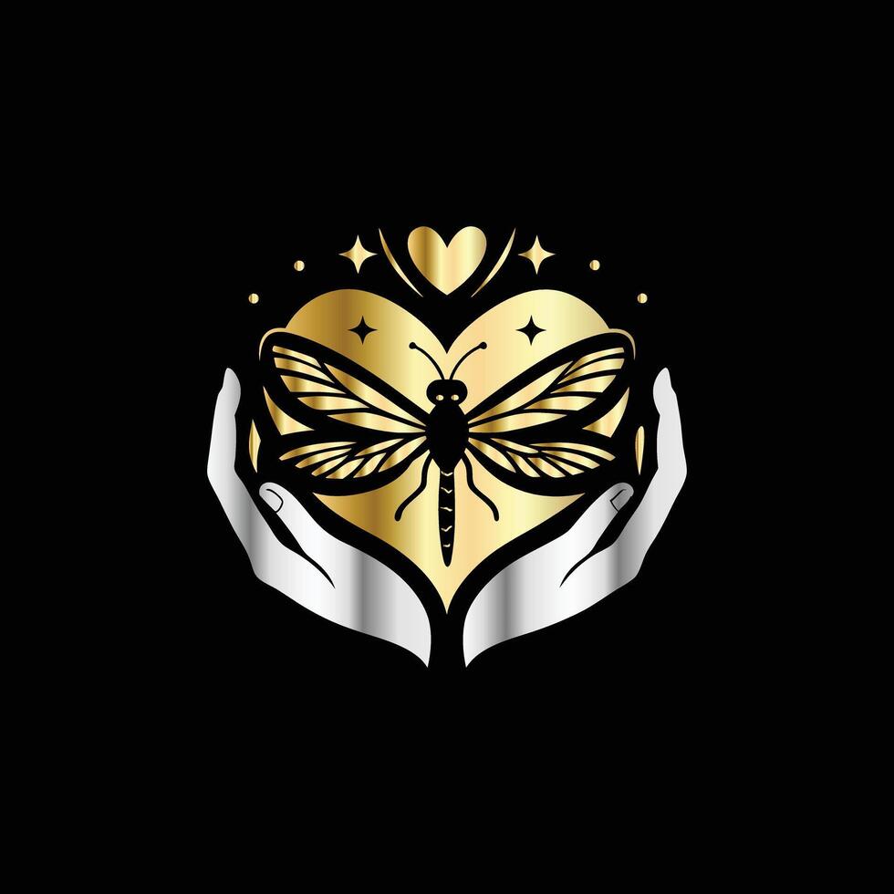 golden dragonfly in the heart of a woman vector