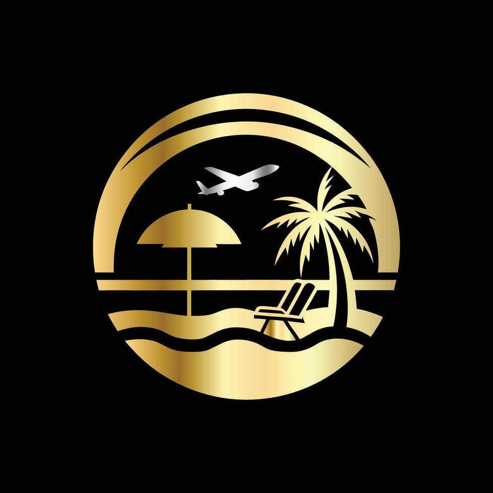 Tropical beach landscape with beach chair and umbrella on the seashore. Summer vacation vector