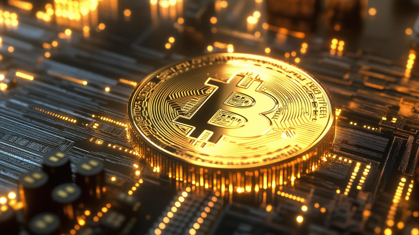 Digital Gold Bitcoin Coin in a Protected Financial Environment photo