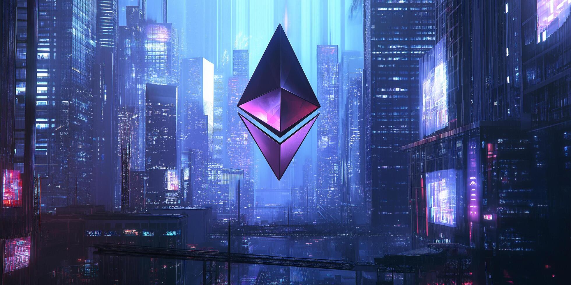 Futuristic Visual with Ethereum Logo Hovering Above a Modern Scene photo