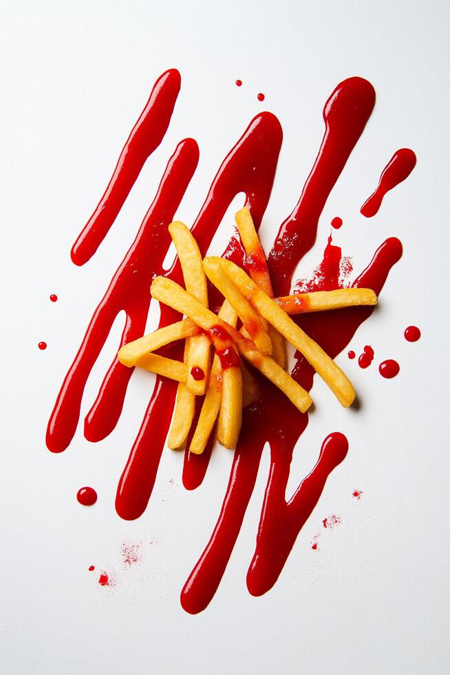 French Fries as Paintbrushes Creating Art with Ketchup photo