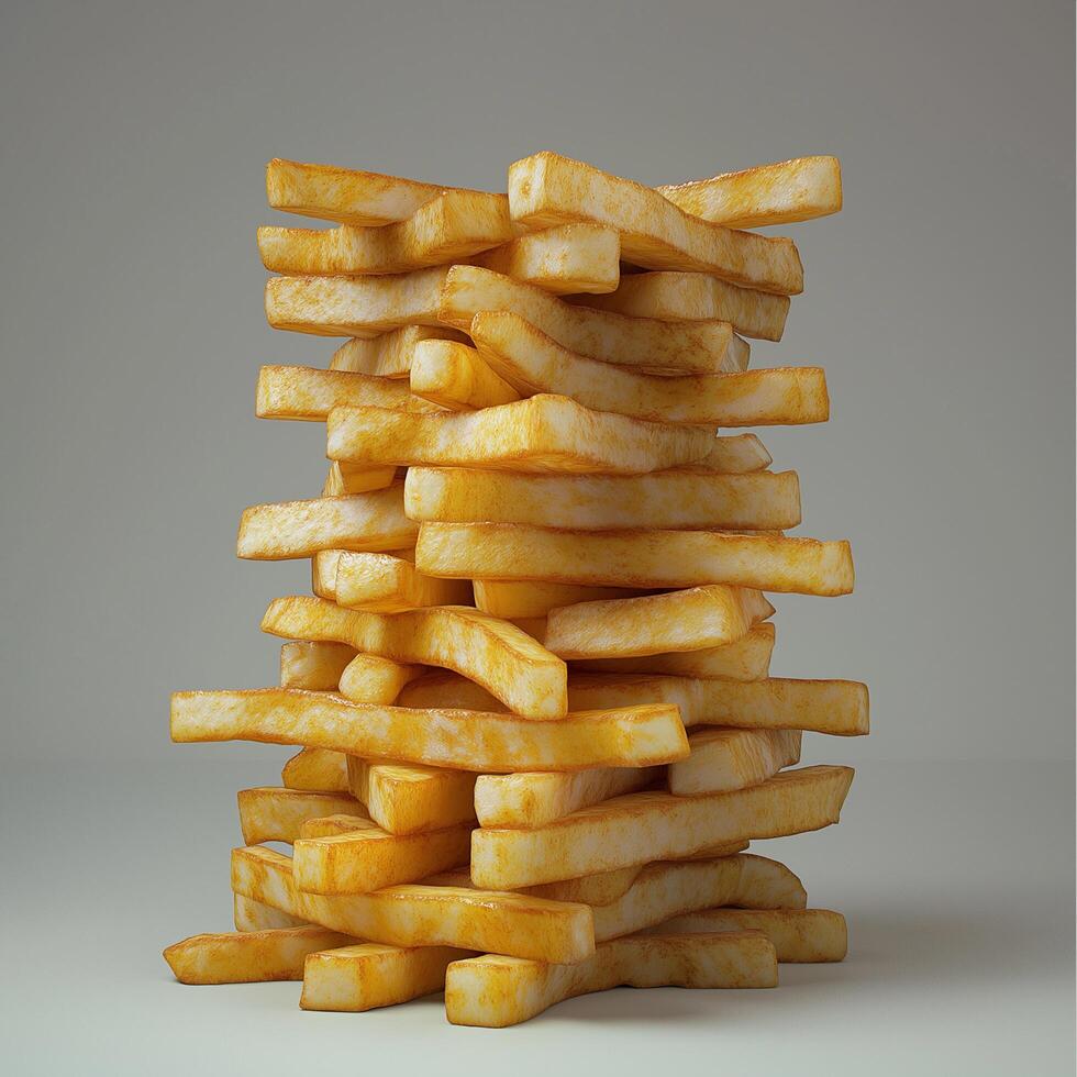 Creative Stacking of French Fries as Building Blocks photo